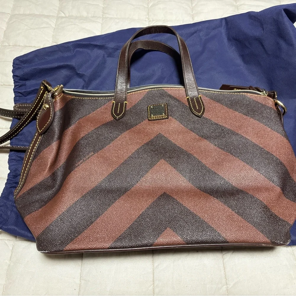 Dooney & Bourke Gabriella Brown Chevron Satchel Purse with Dust Bag